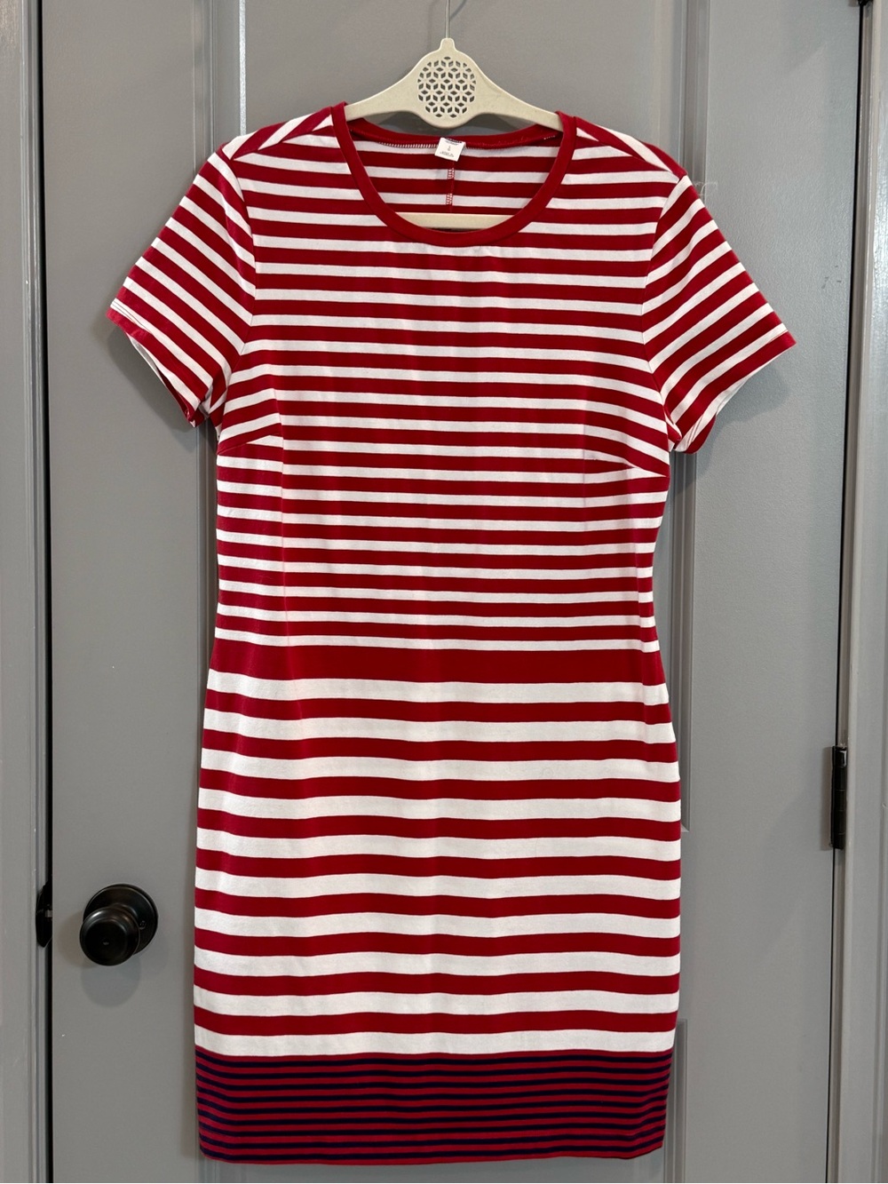 Old Navy Red and White Striped Short-Sleeve Knit Mini Dress